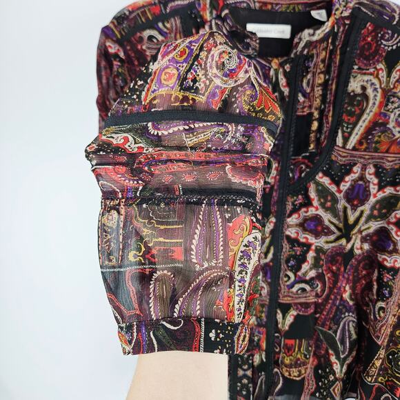 Coldwater Creek Women’s Sheer Boho Paisley Blouse PL Petite Large Whimsical Fall - Picture 8 of 12